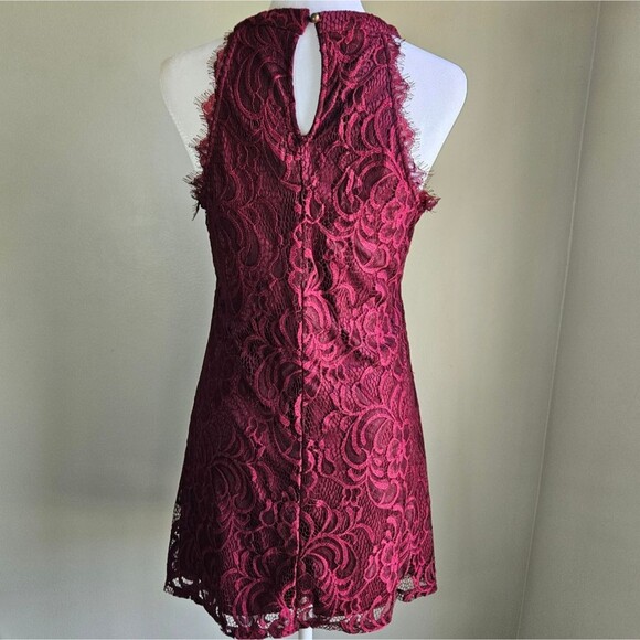 Speechless Wine Red Eyelash Lace Mini Dress Women's Medium Witchy Vamp High Neck - Picture 2 of 10